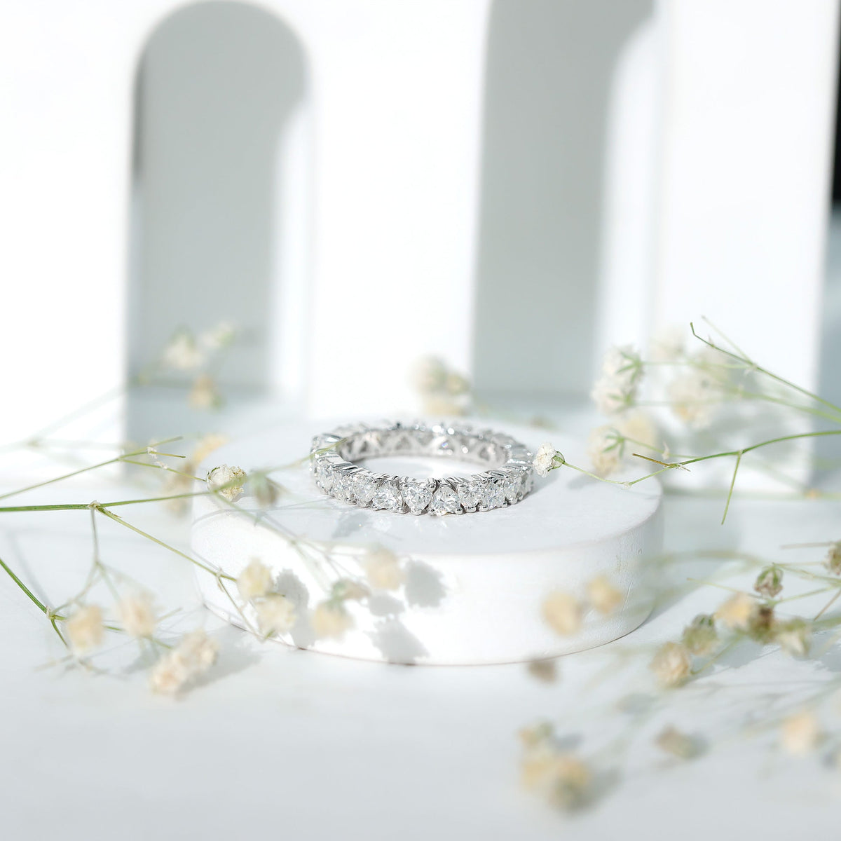 Claw Set Cubic Zirconia Heart Eternity Wedding Band Ring
