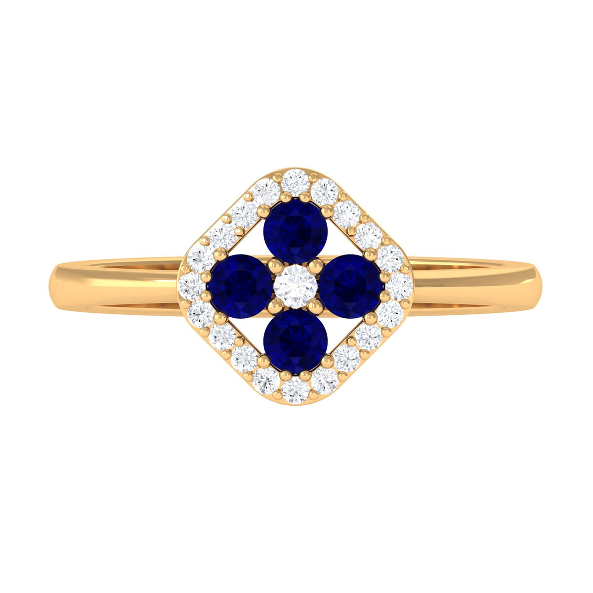 Rosec Jewels 1/2 CT blue sapphire cluster ring with diamond accents, showcasing a stunning blue sapphire centerpiece and sparkling side stones.