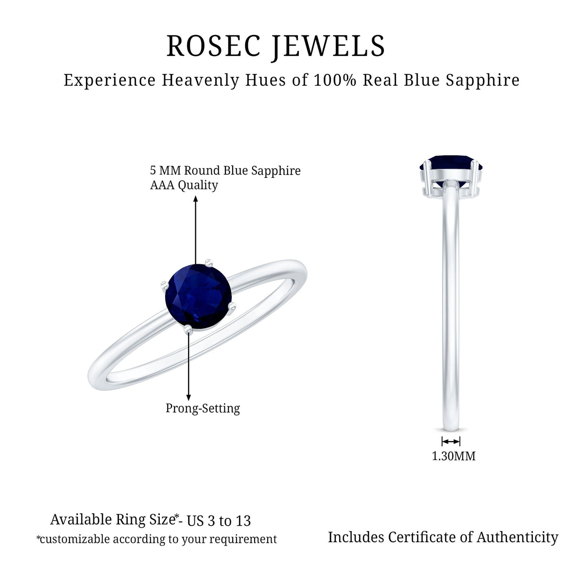 Natural 0.9 Carat Blue Sapphire Promise Ring for Women