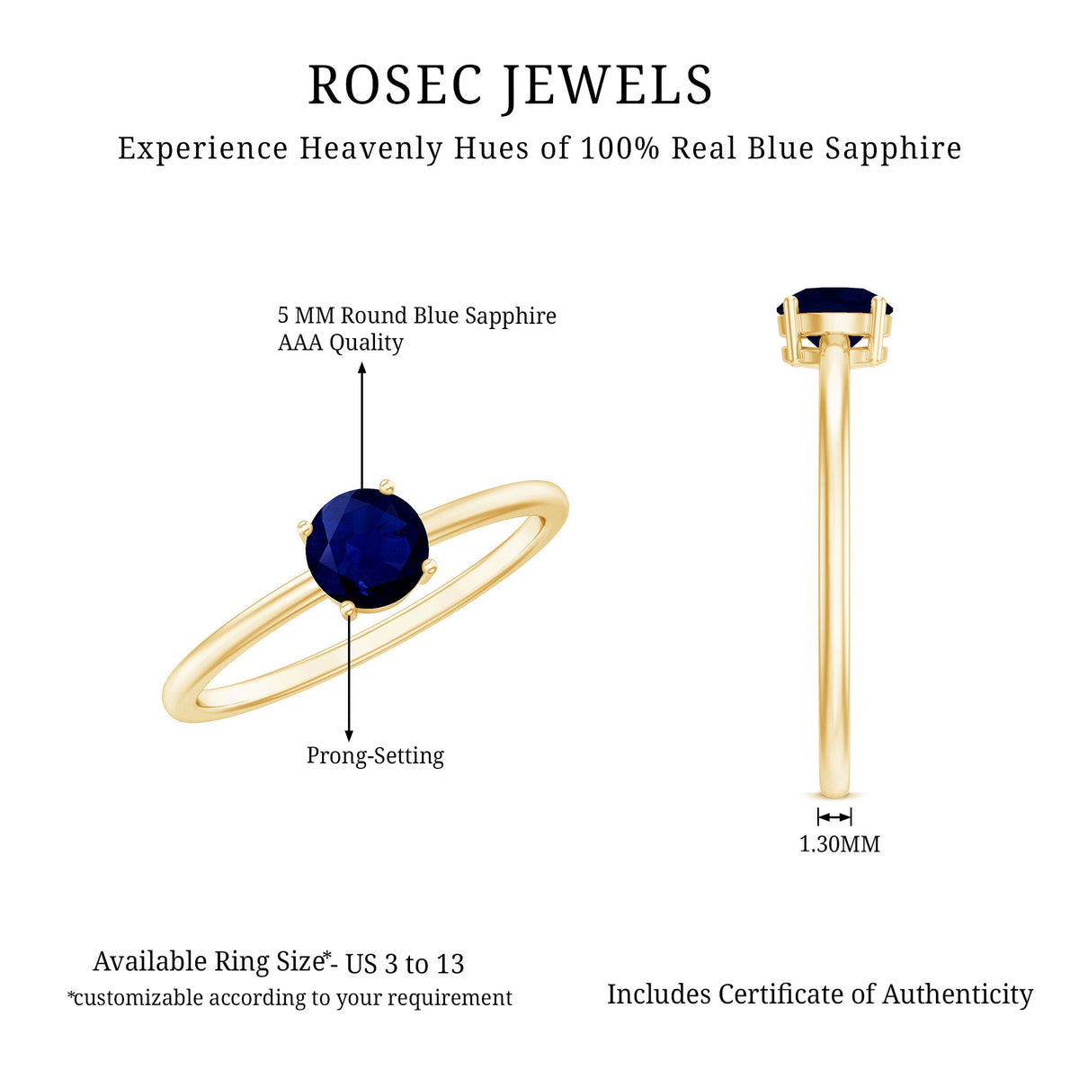 Natural 0.9 Carat Blue Sapphire Promise Ring for Women
