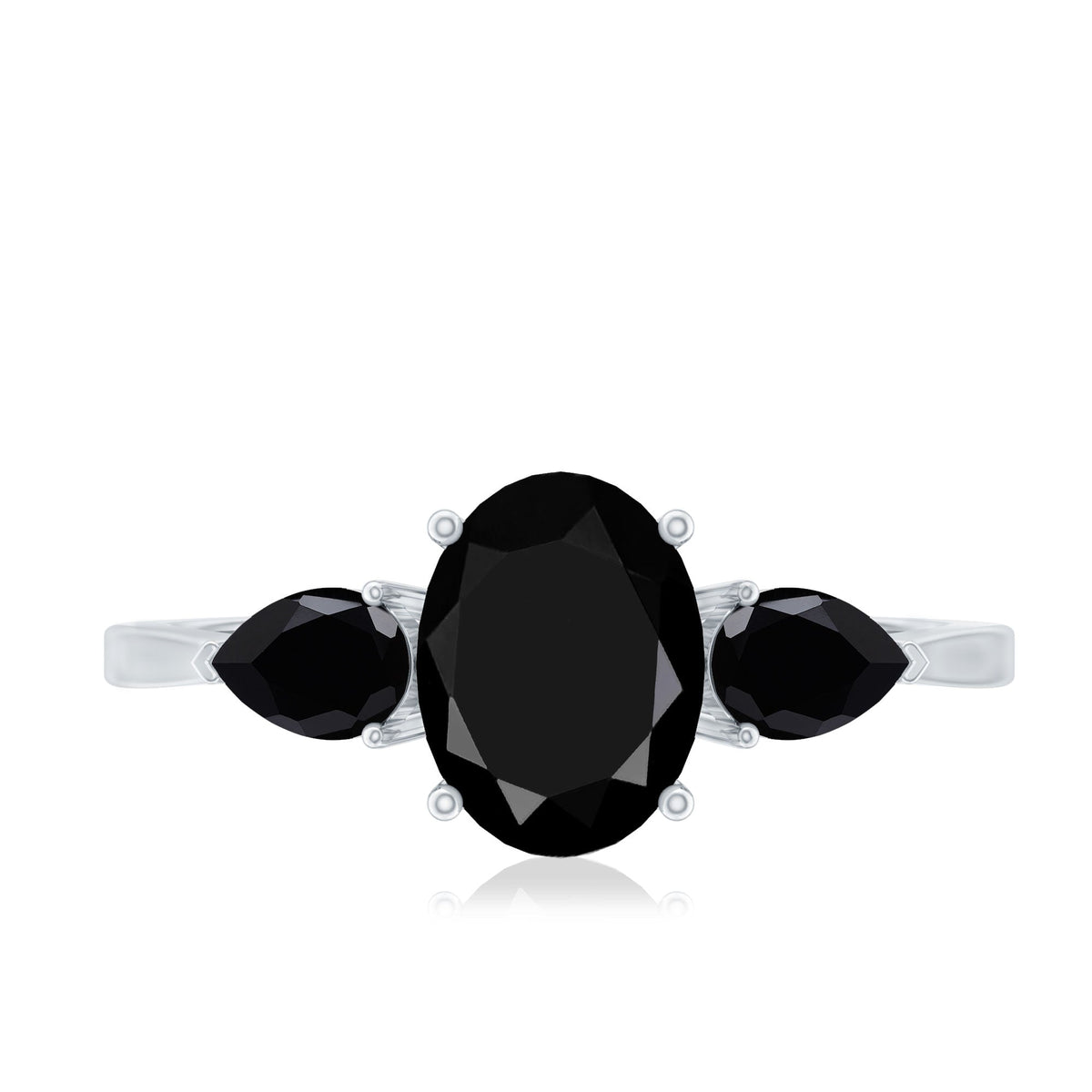 Natural Black Onyx Three Stone Engagement Ring