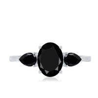 Natural Black Onyx Three Stone Engagement Ring