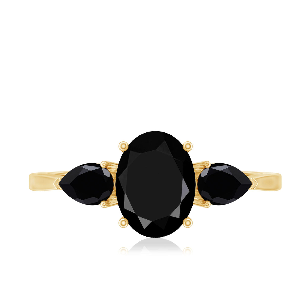 Natural Black Onyx Three Stone Engagement Ring