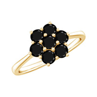 Black onyx flower engagement ring with certificate from Rosec Jewels, featuring a detailed floral design in sterling silver.