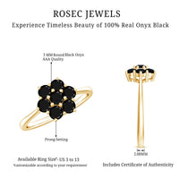 Genuine black onyx flower engagement ring by Rosec Jewels featuring a detailed floral design and certificate of authenticity.
