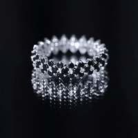 Round Cut Black Onyx Cluster Wedding Band for Women