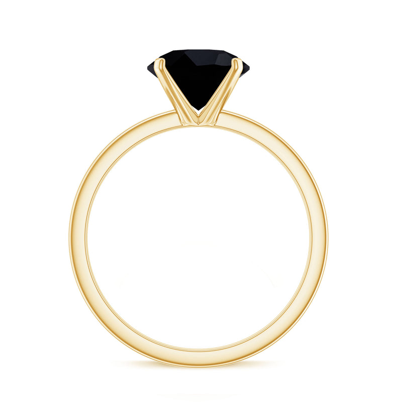 Certified 2.5 carat black spinel solitaire engagement ring by Rosec Jewels showing the ring on a white background.