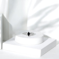 Certified 0.8 Carat Lab Grown Black Diamond Marquise Promise Ring with Celtic Knot