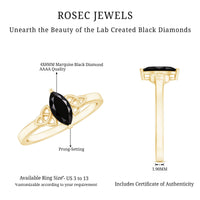 Certified 0.8 Carat Lab Grown Black Diamond Marquise Promise Ring with Celtic Knot