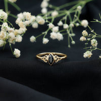 Certified 0.8 Carat Lab Grown Black Diamond Marquise Promise Ring with Celtic Knot