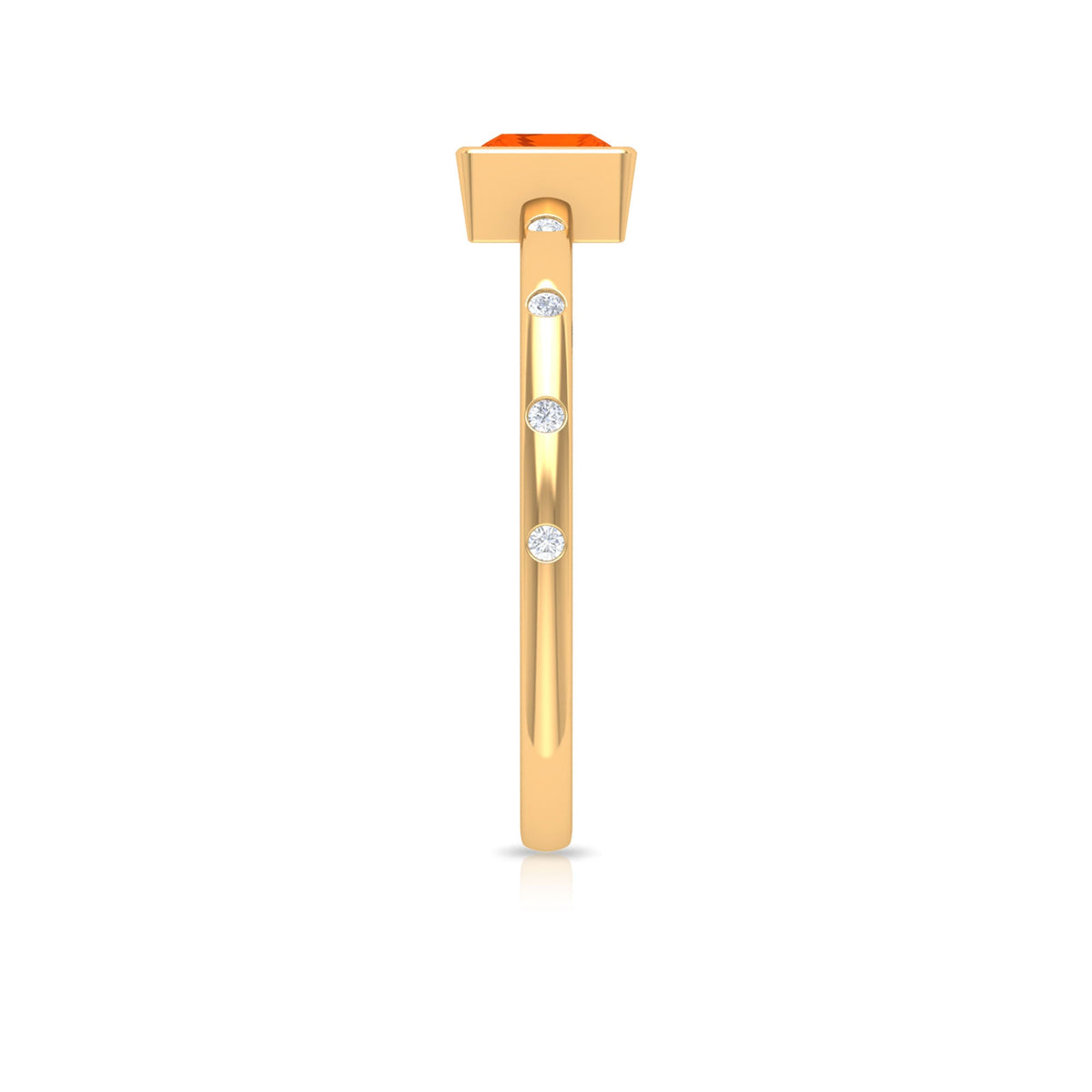 Princess cut fire opal solitaire promise ring with diamond accents, featuring a silver band and elegant design.
