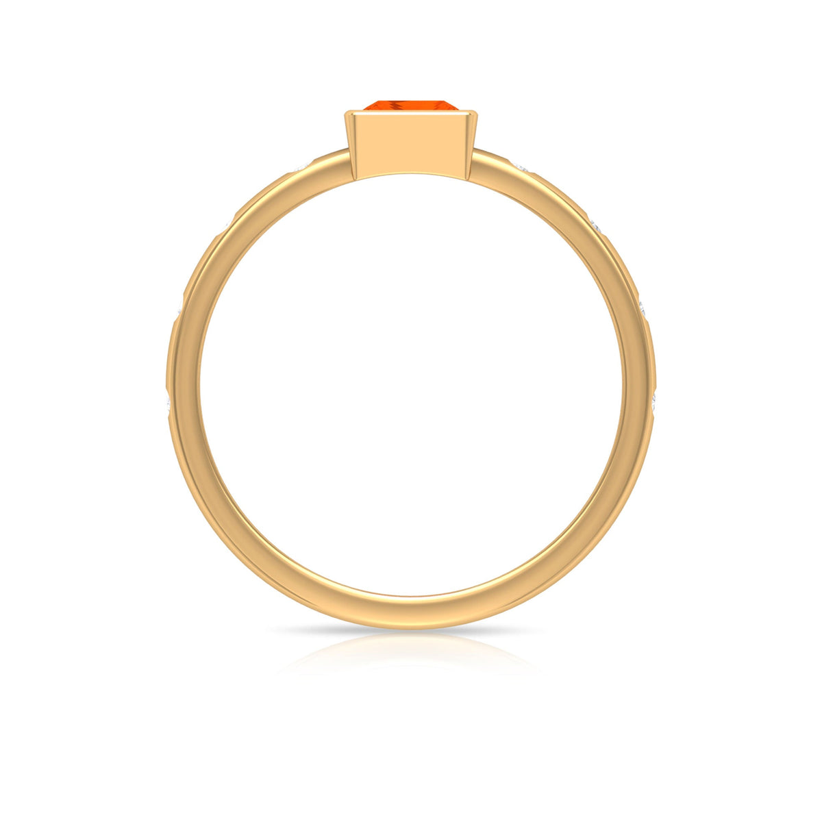 Princess cut fire opal solitaire promise ring with diamonds from Rosec Jewels, featuring a vibrant central gemstone and delicate band.