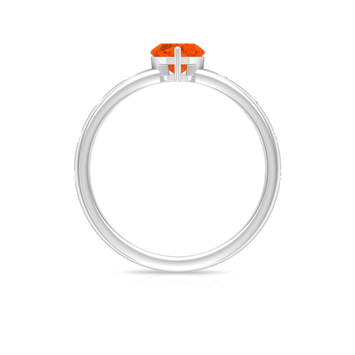 Rosec Jewels 1/2 carat fire opal heart engagement ring with sparkling diamonds, featuring a silver band and intricate design.