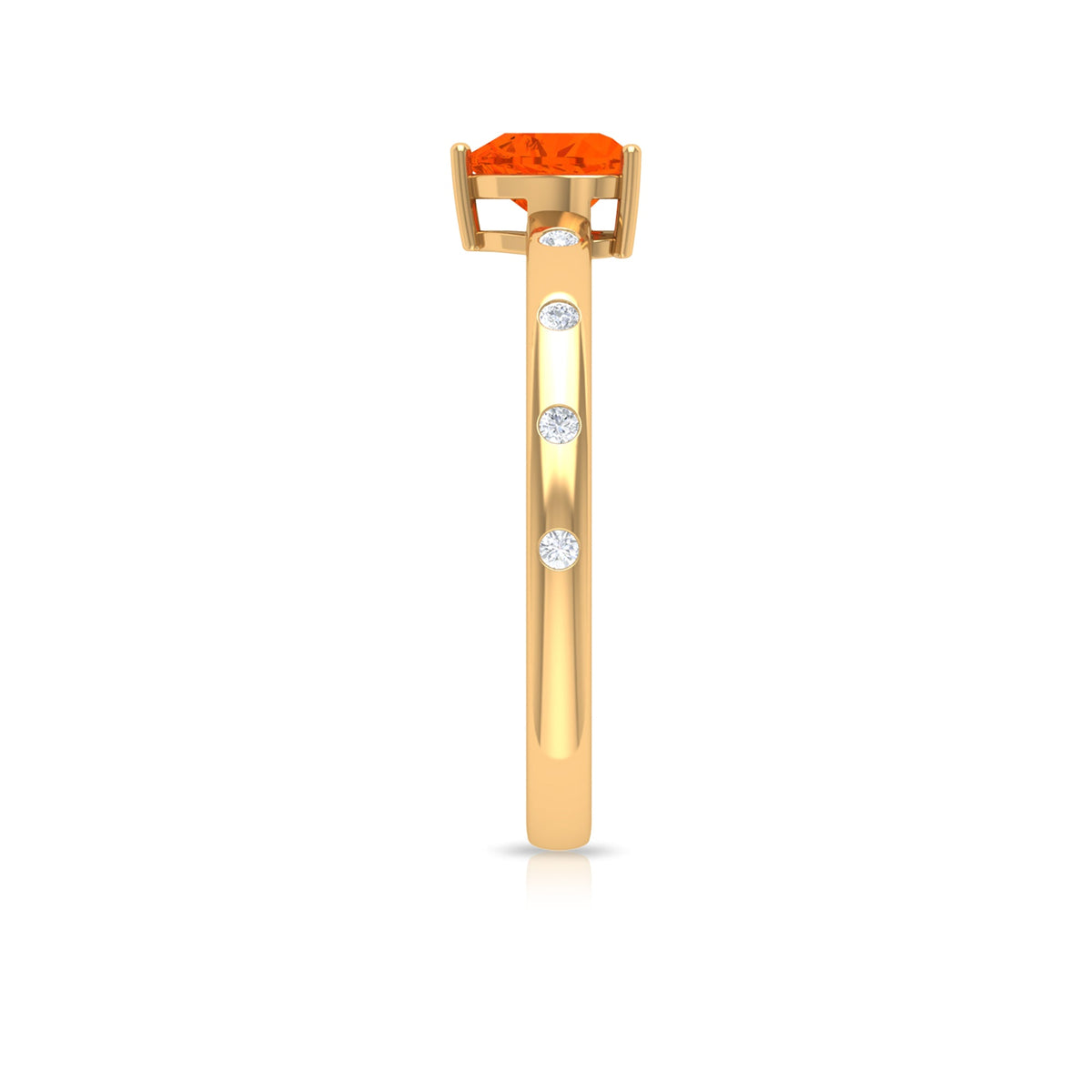 Rosec Jewels 1/2 carat fire opal heart engagement ring with diamond, showcasing a vibrant orange-red opal and sparkling diamond accents.