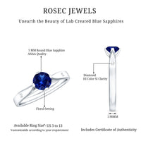 Certified 0.6 Carat Lab Grown Blue Sapphire Promise Ring with Diamond