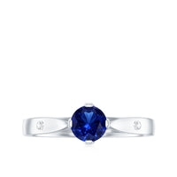 Certified 0.6 Carat Lab Grown Blue Sapphire Promise Ring with Diamond