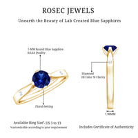 Certified 0.6 Carat Lab Grown Blue Sapphire Promise Ring with Diamond