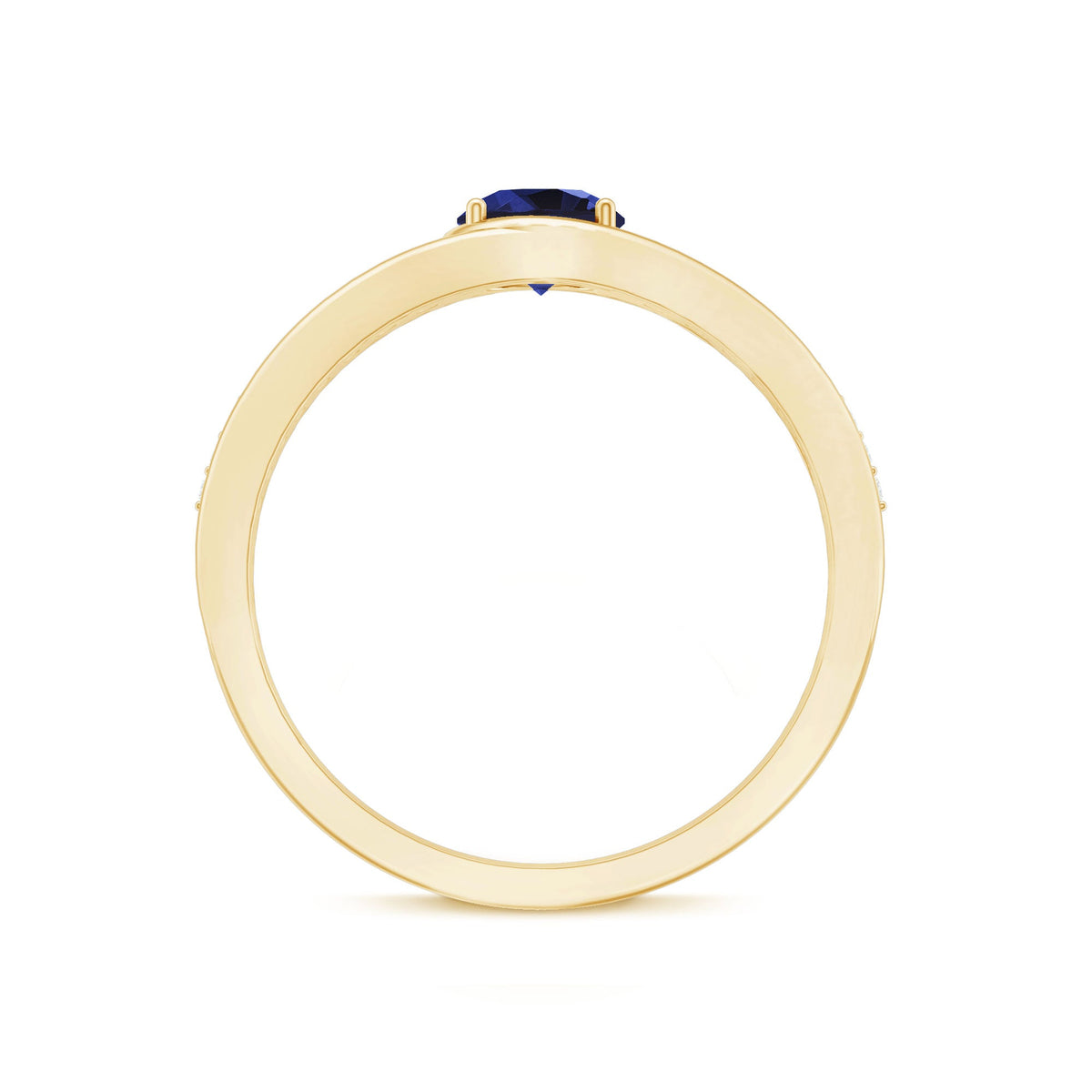 Created blue sapphire and diamond engagement ring by Rosec Jewels featuring a central blue sapphire and surrounding diamonds in a classic design.