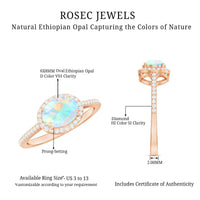 Genuine 6X8mm Oval Opalescent East West Engagement Ring with Diamond Halo