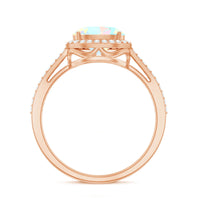 Genuine 6X8mm Oval Opalescent East West Engagement Ring with Diamond Halo
