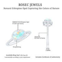 Genuine 6X8mm Oval Opalescent East West Engagement Ring with Diamond Halo