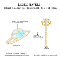 Genuine 6X8mm Oval Opalescent East West Engagement Ring with Diamond Halo