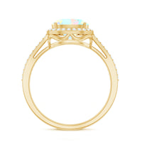 Genuine 6X8mm Oval Opalescent East West Engagement Ring with Diamond Halo