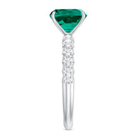 Certified Lab Grown Emerald Cushion Cut Engagement Ring with Diamond Side Stones