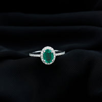 Classic Lab Grown Emerald Oval Engagement Ring with Diamond Halo