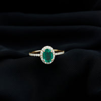 Classic Lab Grown Emerald Oval Engagement Ring with Diamond Halo