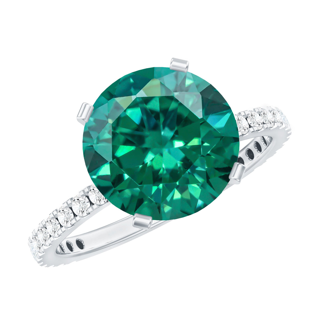Certified 10 mm Lab Grown Emerald Huge Engagement Ring with Diamond