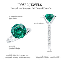 Certified 10 mm Lab Grown Emerald Huge Engagement Ring with Diamond