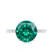 Certified 10 mm Lab Grown Emerald Huge Engagement Ring with Diamond