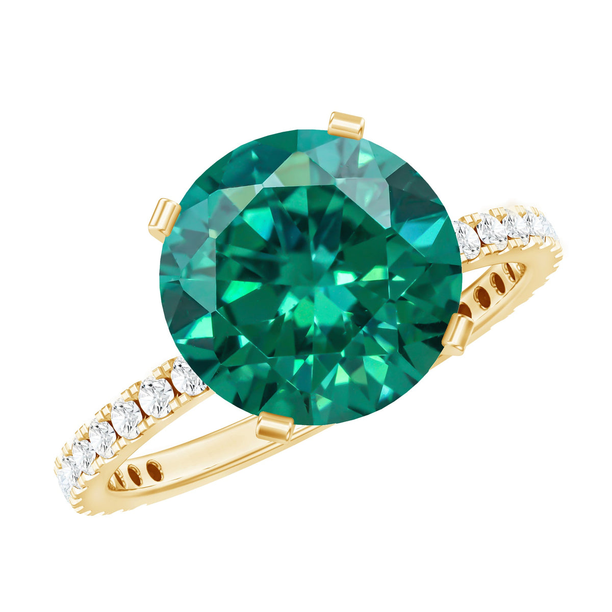 Certified 10 mm Lab Grown Emerald Huge Engagement Ring with Diamond