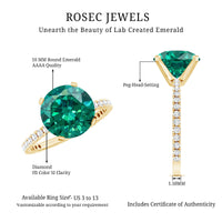 Certified 10 mm Lab Grown Emerald Huge Engagement Ring with Diamond