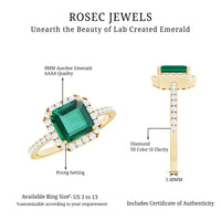 AAAA Quality Lab Created Emerald Asscher Cut Engagement Ring with Diamond