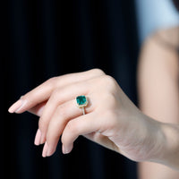 AAAA Quality Lab Created Emerald Asscher Cut Engagement Ring with Diamond