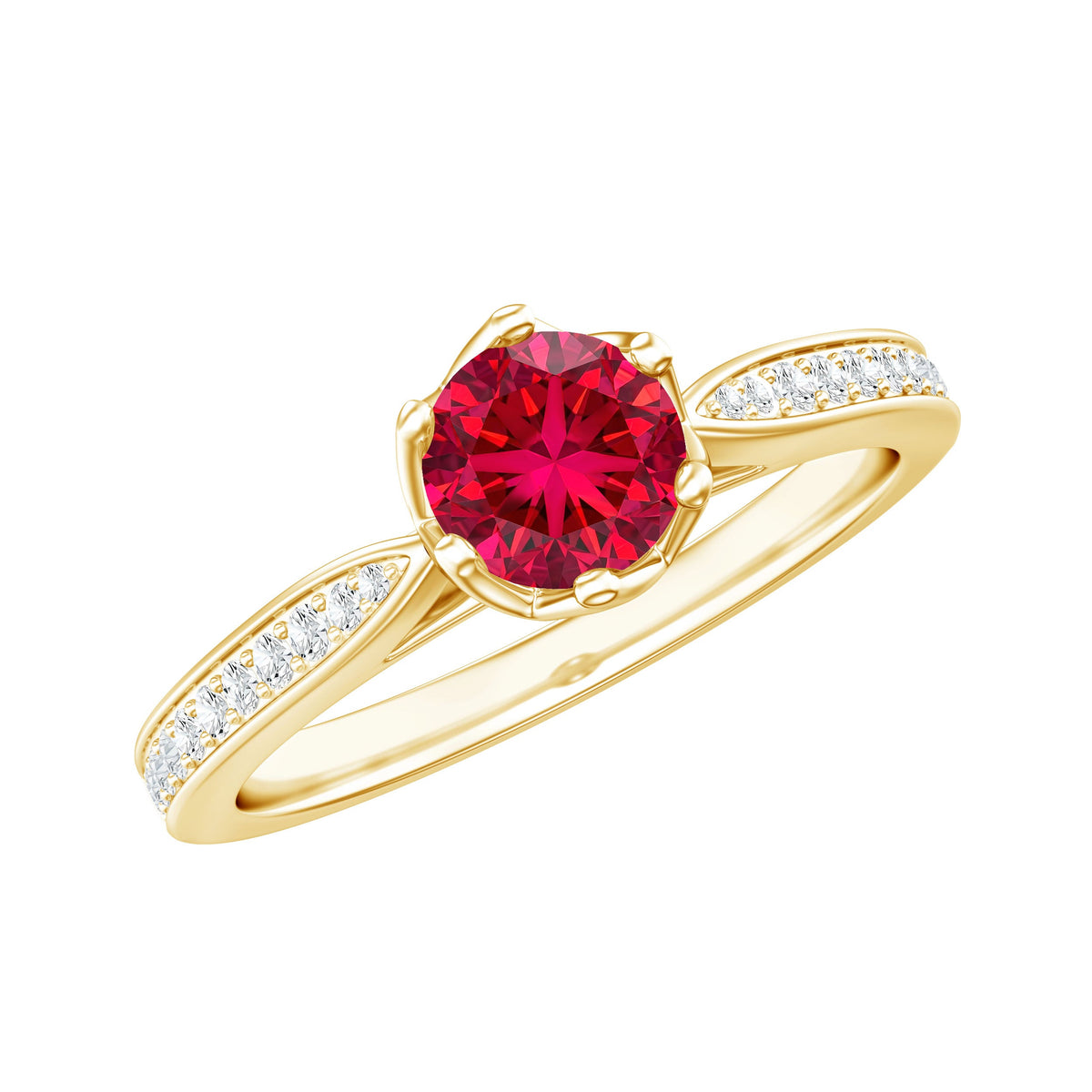 1 CT Round Shape Created Ruby Solitaire Engagement Ring with Diamond