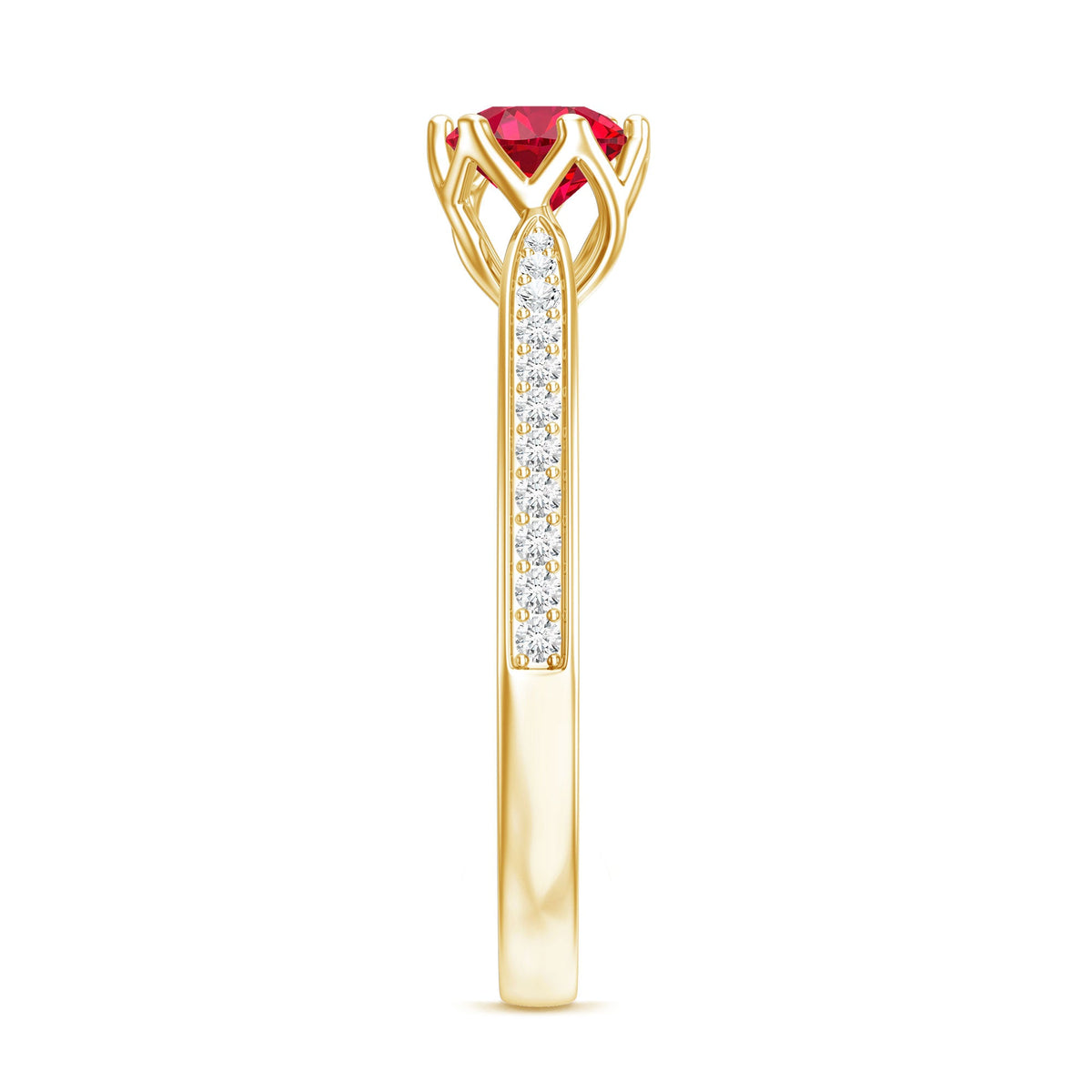 1 CT Round Shape Created Ruby Solitaire Engagement Ring with Diamond