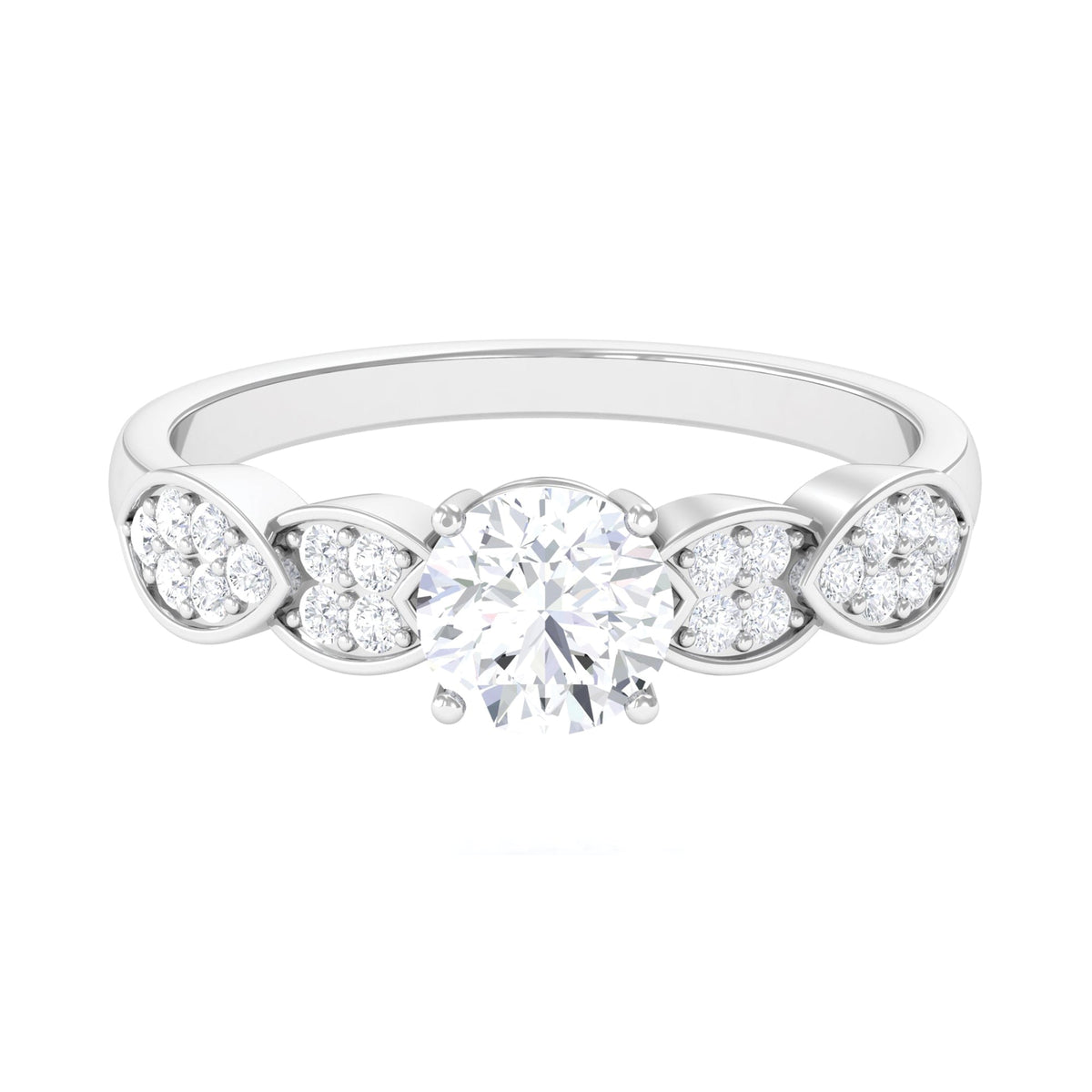 Classic Round Zirconia Engagement Ring with Side Stones