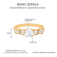 Classic Round Zirconia Engagement Ring with Side Stones