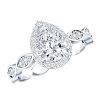 Cubic Zirconia Pear Halo Engagement Ring with Side Stones