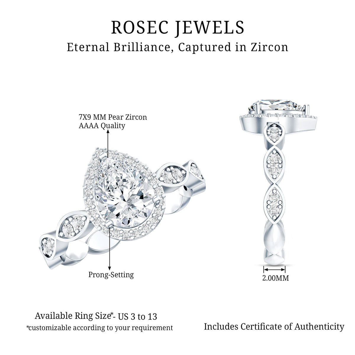 Cubic Zirconia Pear Halo Engagement Ring with Side Stones