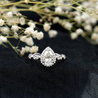 Cubic Zirconia Pear Halo Engagement Ring with Side Stones