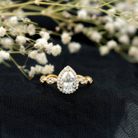 Cubic Zirconia Pear Halo Engagement Ring with Side Stones