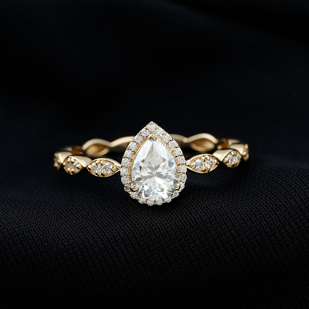 Cubic Zirconia Pear Halo Engagement Ring with Side Stones
