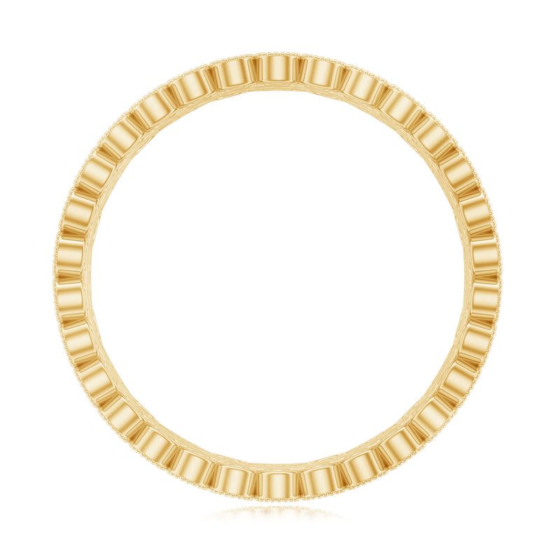 Vintage-looking 3-row moissanite wedding band by Rosec Jewels featuring sparkling stones and intricate design.