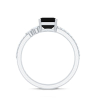 Emerald Cut Created Black Diamond Ring Set with Diamond