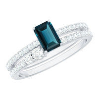 4X6mm Emerald Cut London Blue Topaz Wedding Ring Set with Diamond