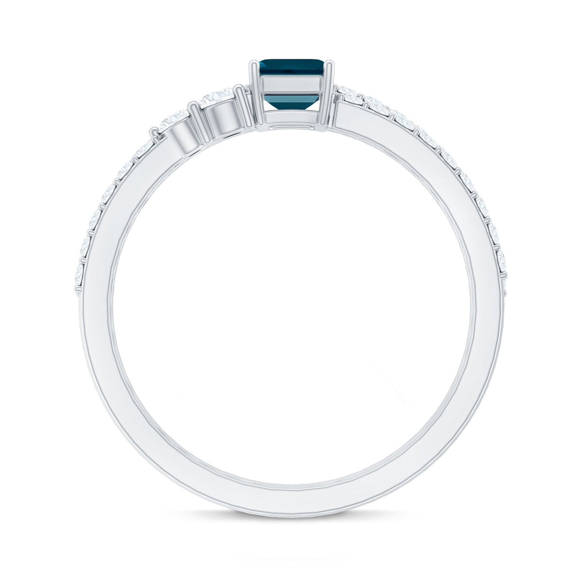 4X6mm Emerald Cut London Blue Topaz Wedding Ring Set with Diamond